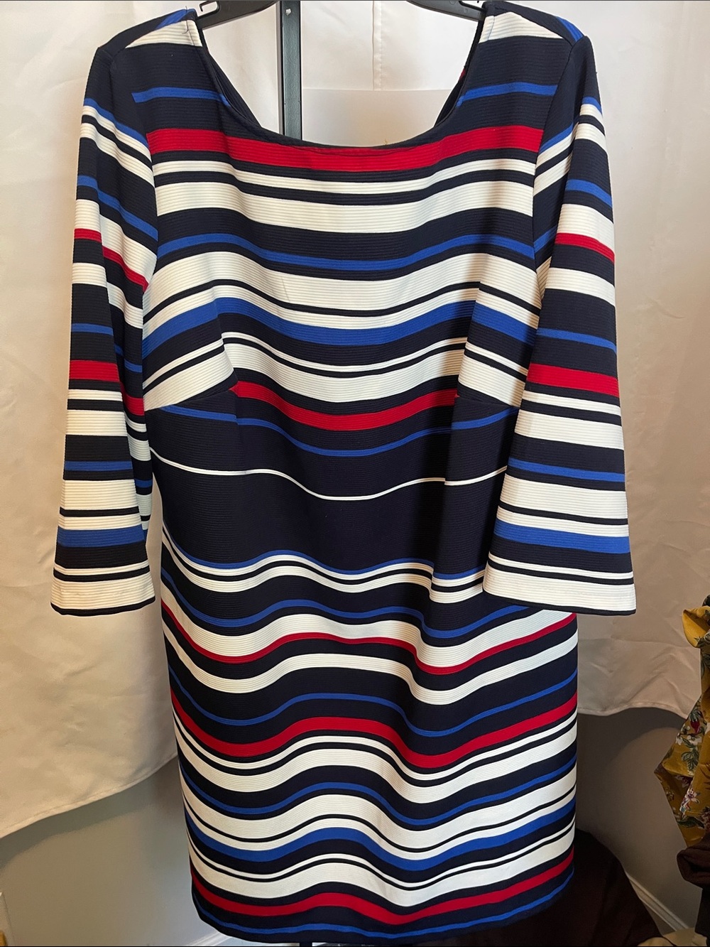 Beige by eci Navy, White & Red Striped Midi Dress